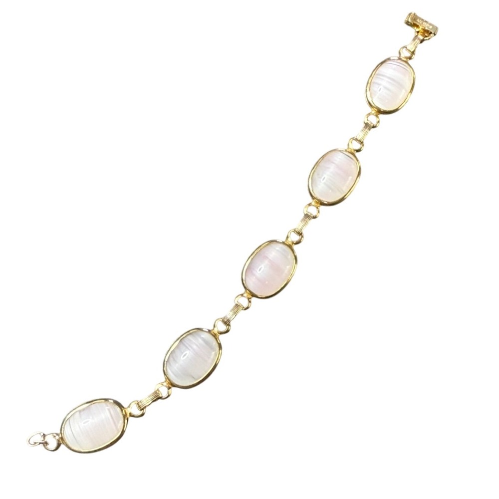 Sarah Cov Gold Tone‎ Rose Quartz Link Bracelet